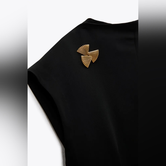 New Zara Gold Button Draped Top - 8513/521 - Picture 2 of 12